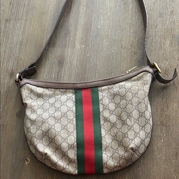 Authentic Gucci Beige and Brown Shoulder Bag with Red and Green Stripe - Picture 2 of 8